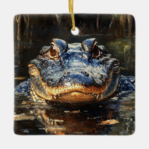 Cute Alligator in the Florida Everglades Painting Ceramic Ornament