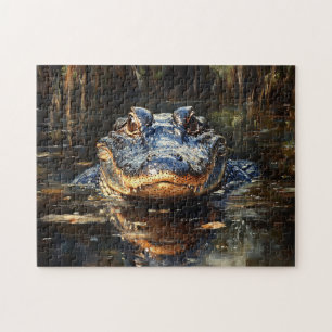 Cute Alligator in the Florida Everglades Painting Jigsaw Puzzle