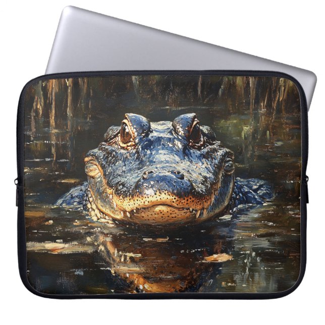 Cute Alligator in the Florida Everglades Painting Laptop Sleeve (Front)