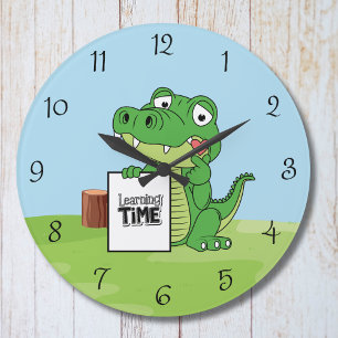 Cute Alligator Learning Time Kids Wall Clock