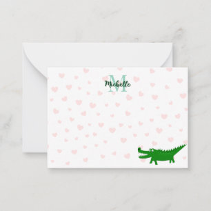  Cute Alligator Red Hearts Lined Personalized Card