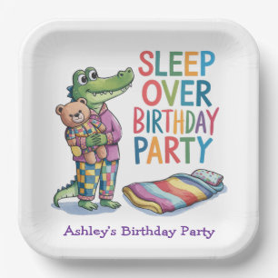 Cute Alligator Sleep Over Birthday Party Paper Plate