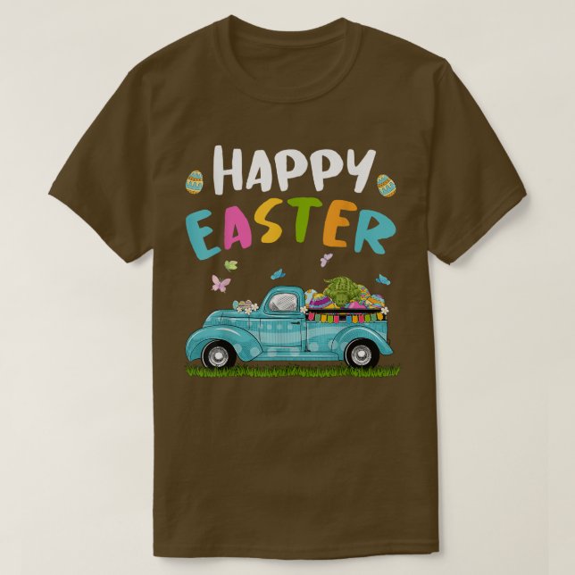Cute Alligator With Bunny ears Egg Hunting Truck E T-Shirt (Design Front)