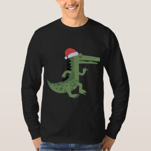 Cute Alligator With Santa Hat Funny Christmas T-Shirt