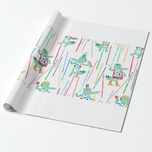Cute alligators with musical instruments. Watercol Wrapping Paper