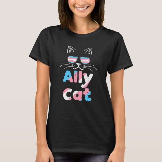 Cute Ally Cat Transgender Trans Pride Stuff Flag T T-Shirt (Front)