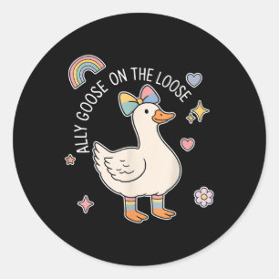 Cute Ally Goose On The Loose Rainbow Coquette Bow Classic Round Sticker