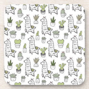 Cute Alpaca & Cactus Pattern Coaster
