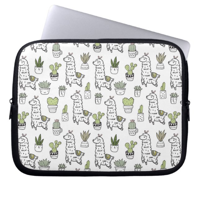 Cute Alpaca & Cactus Pattern Laptop Sleeve (Front)