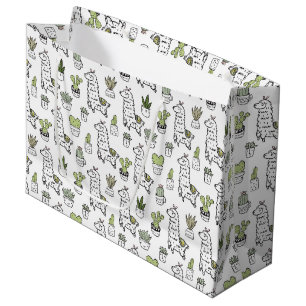 Cute Alpaca & Cactus Pattern Large Gift Bag