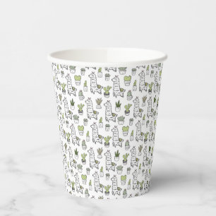Cute Alpaca & Cactus Pattern Paper Cups