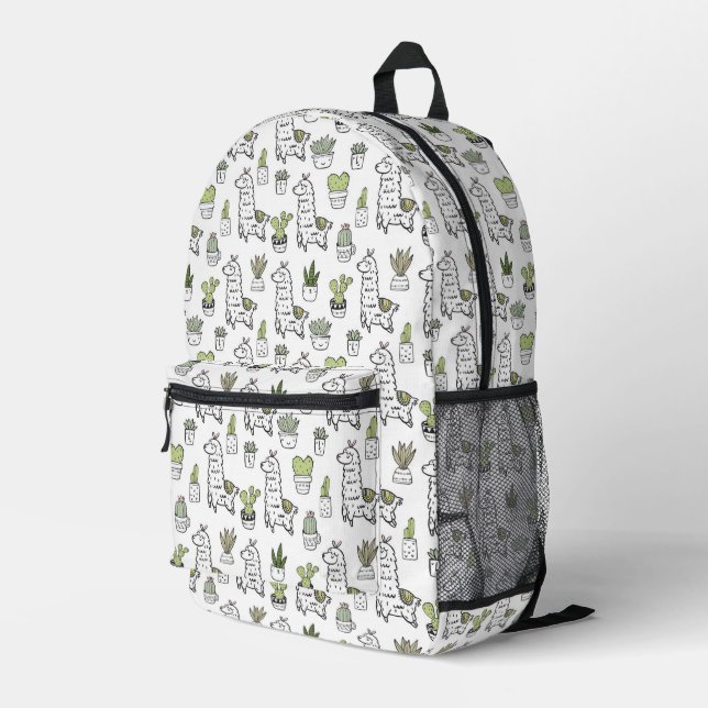 Cute Alpaca & Cactus Pattern Printed Backpack (Back Corner Right)