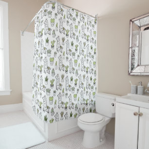 Cute Alpaca & Cactus Pattern Shower Curtain