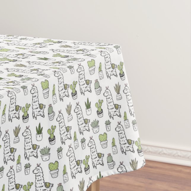 Cute Alpaca & Cactus Pattern Tablecloth (In Situ)