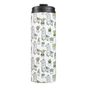 Cute Alpaca & Cactus Pattern Thermal Tumbler
