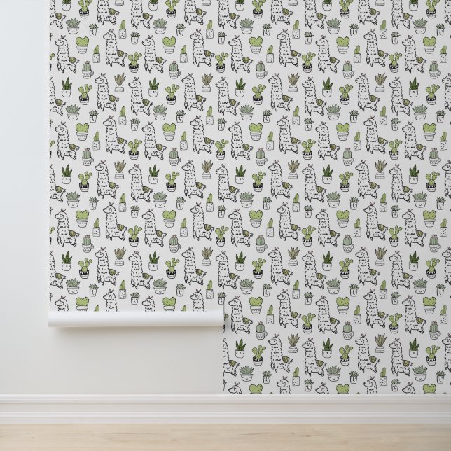 Cute Alpaca & Cactus Pattern Wallpaper (Application)