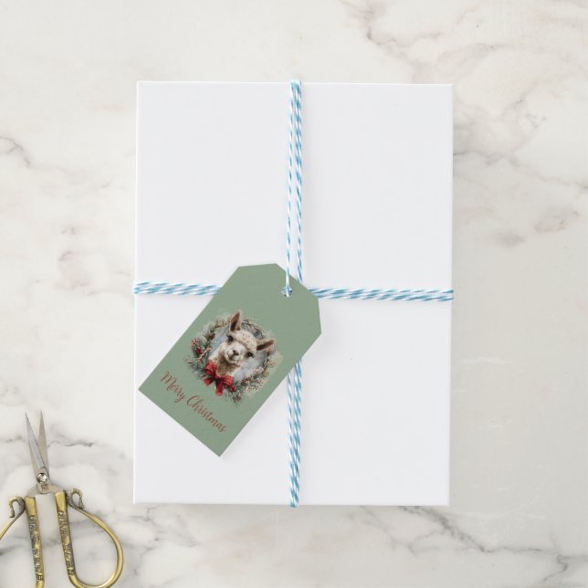 Cute Alpaca Christmas Holiday Gift Tag (With Twine)
