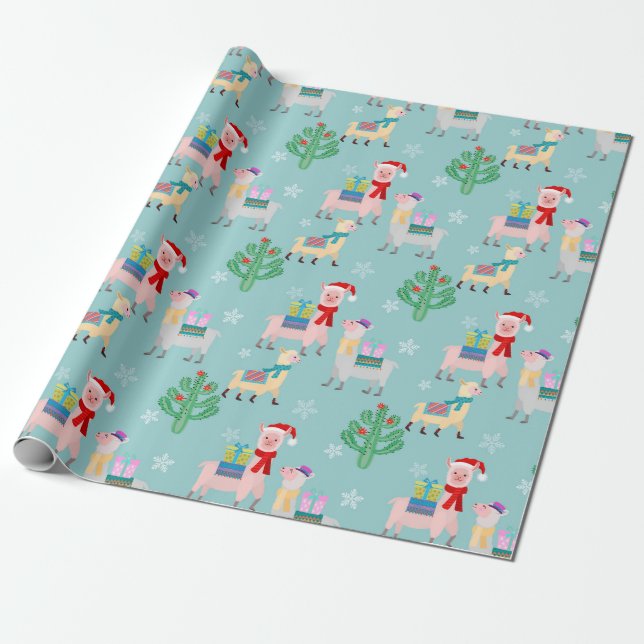 Cute Alpaca Christmas Pattern Wrapping Paper (Unrolled)