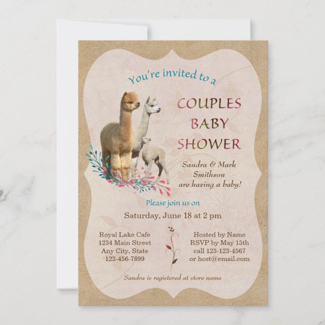 Cute Alpaca Family Couples Baby Shower Invitation (Front)