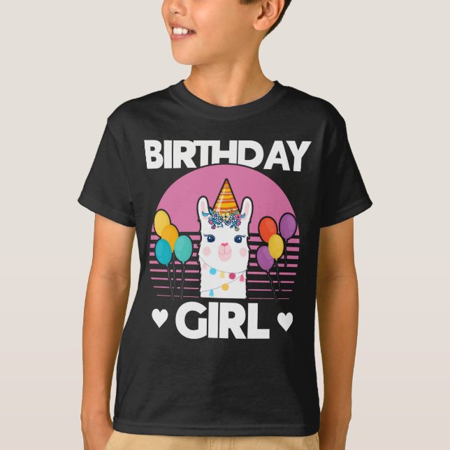Cute Alpaca Girl Llama Birthday Party T-Shirt (Front)