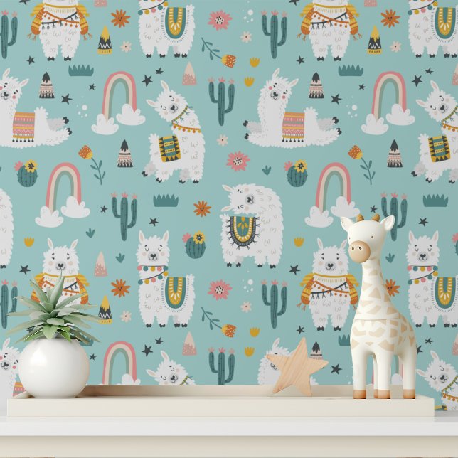 Cute Alpaca Girl Modern Kids Pattern Wallpaper (Creator Uploaded)