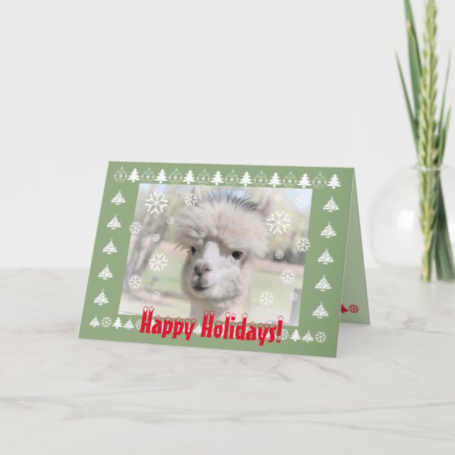 Cute Alpaca Happy Holiday Card (Front)