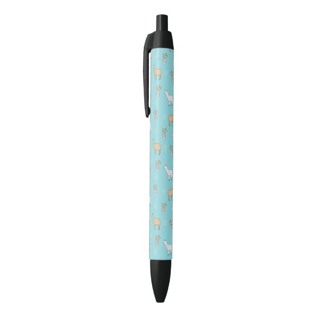 Cute Alpaca Llama Cactus Pattern Black Ink Pen (Top (Vertical))