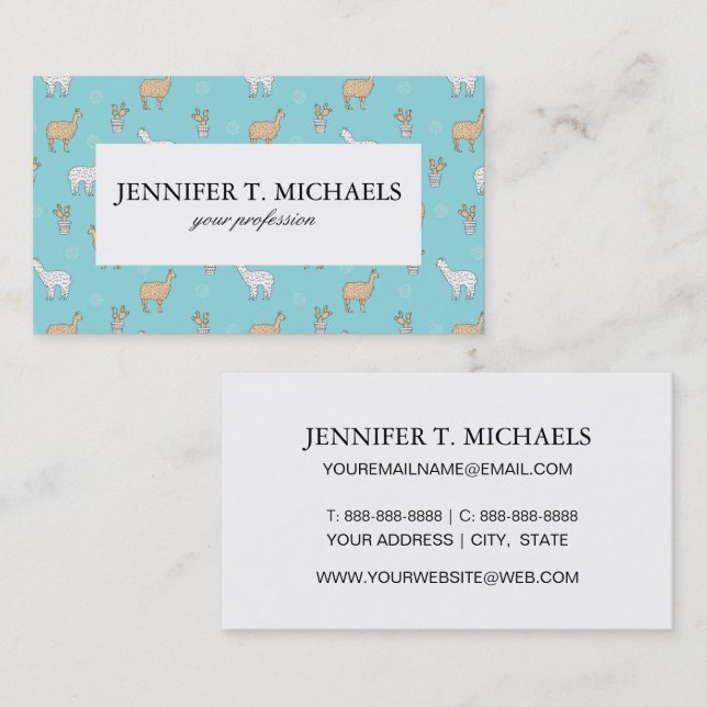Cute Alpaca Llama Cactus Pattern Business Card (Front/Back)