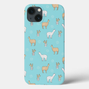 Cute Alpaca Llama Cactus Pattern iPhone 13 Case