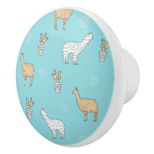 Cute Alpaca Llama Cactus Pattern Ceramic Knob