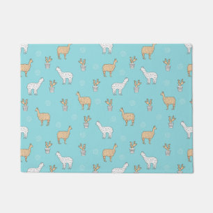 Cute Alpaca Llama Cactus Pattern Doormat