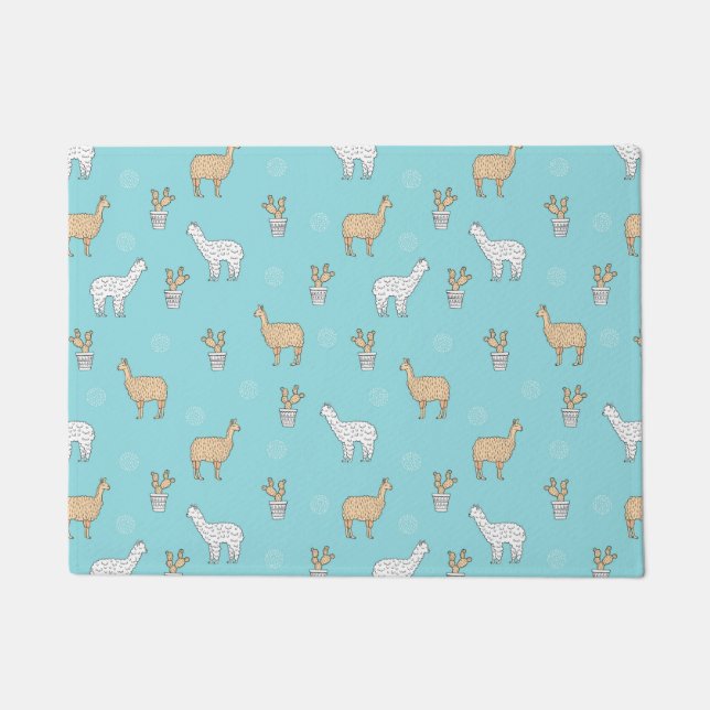 Cute Alpaca Llama Cactus Pattern Doormat (Front)