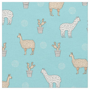 Cute Alpaca Llama Cactus Pattern Fabric