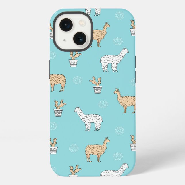 Cute Alpaca Llama Cactus Pattern iPhone Case (Back)
