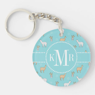Cute Alpaca Llama Cactus Pattern Key Ring