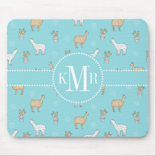 Cute Alpaca Llama Cactus Pattern Mouse Pad
