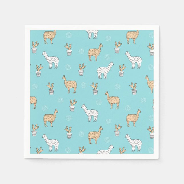 Cute Alpaca Llama Cactus Pattern Napkin (Front)