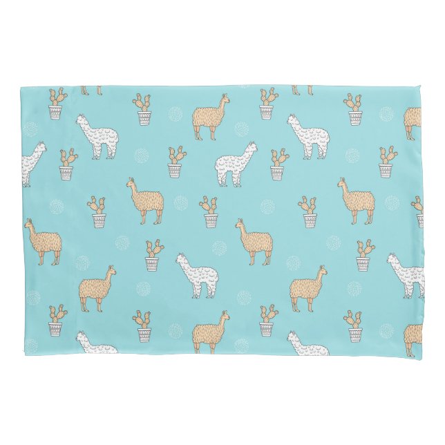 Cute Alpaca Llama Cactus Pattern Pillowcase (Front-Left)
