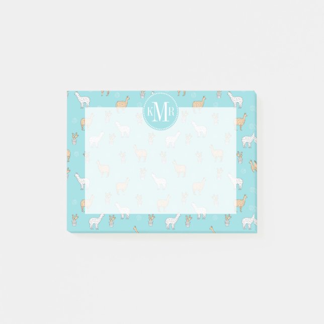Cute Alpaca Llama Cactus Pattern Post-it Notes (Front)