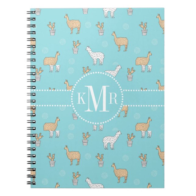 Cute Alpaca Llama Cactus Pattern Spiral Notebook (Front)