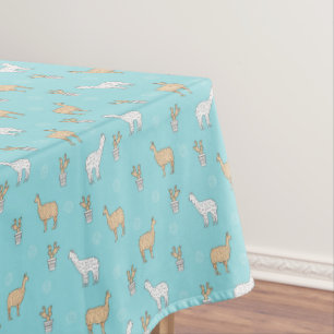 Cute Alpaca Llama Cactus Pattern Tablecloth