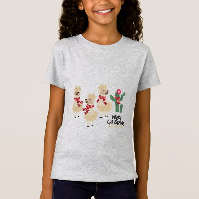 Cute Alpaca Wear Red Scarf T-Shirt (Front)