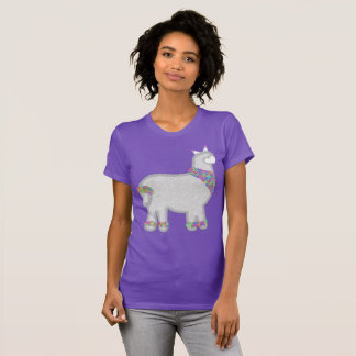 Cute Alpaca with flowers birthday T-Shirt