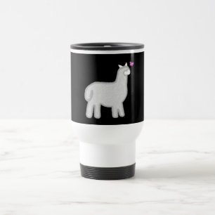 Cute Alpaca with sparkly pink butterfly Travel Mug