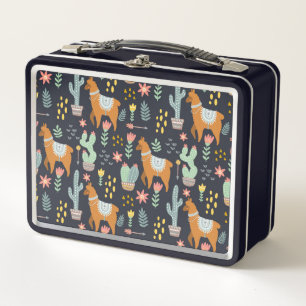 Cute Alpacas Pattern Metal Lunch Box