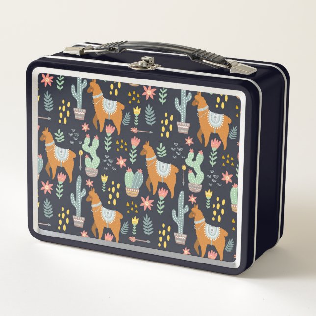 Cute Alpacas Pattern Metal Lunch Box (Front)