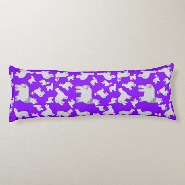 Cute Alpacas with glitter bubbles flowers fun Body Cushion (Back)