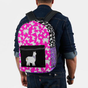 Cute Alpacas with glitter bubbles flowers fun Printed Backpack