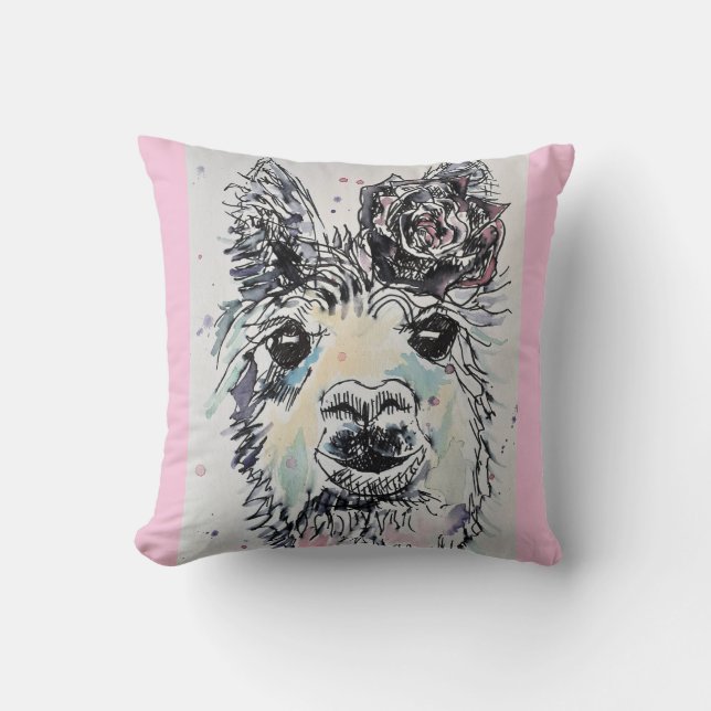 Cute Alpacca Lllama Watercolour Art Baby Cushion (Front)