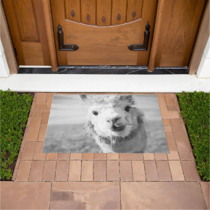Cute Alpaka bw 1 #animal #nature  Doormat